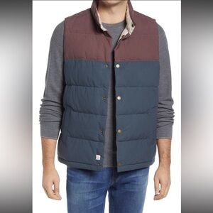 Marine Layer Sequoia Flannel Lined Down Vest In Peppercorn/Midnight Navy XL NWT